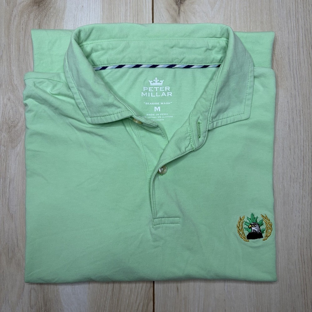 Peter Millar Seaside Wash EAGLE OAKS GOLF CLUB Polo Shirt Mens Medium Green
